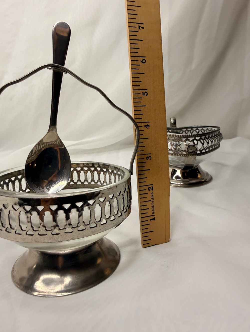 Midcentury Vintage Sheffield England Silver Plated Glass Heart Preserve Set - Picture 13 of 15